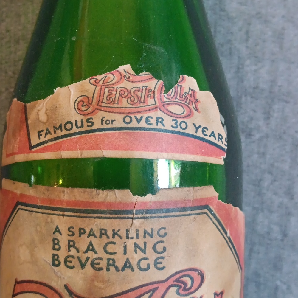 1930s Pepsi-Cola Green Glass Bottle, Double Dot : Soda Pop 30s Vintage Antique - Picture 4 of 9